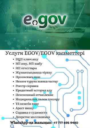 Услуги EGOV, снятие ареста, обновление кредитной истории! Астана (Нур-Султан)