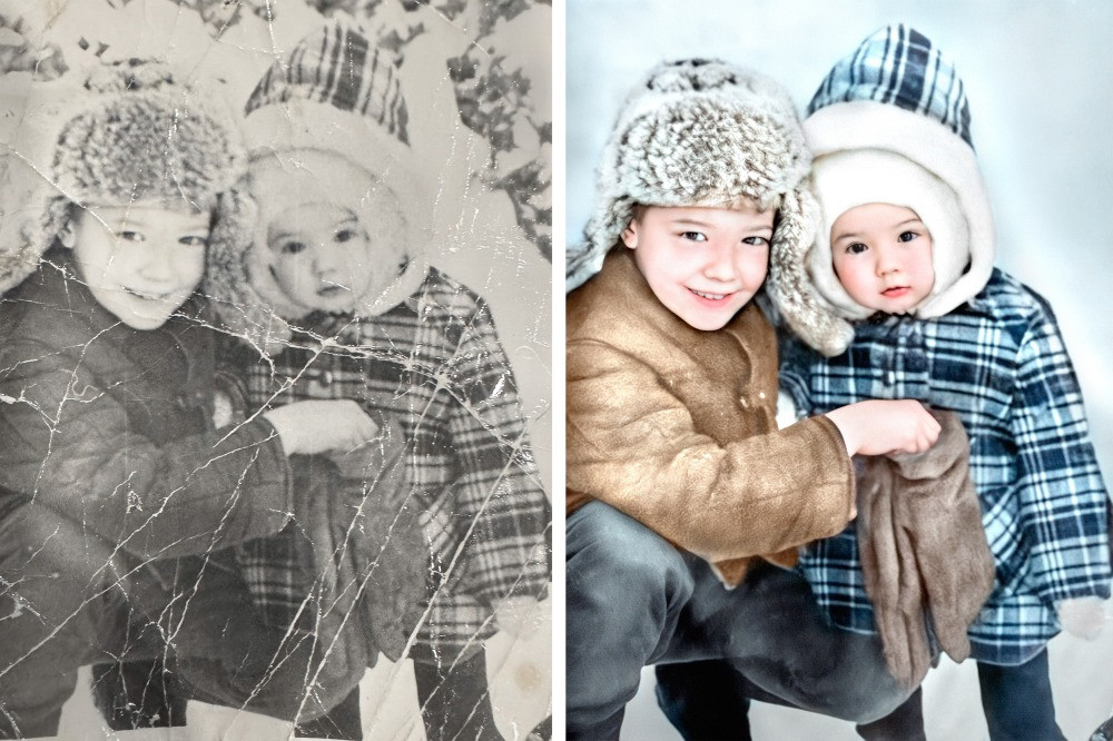 Сравнение фотографий группы девушек до и после улучшения