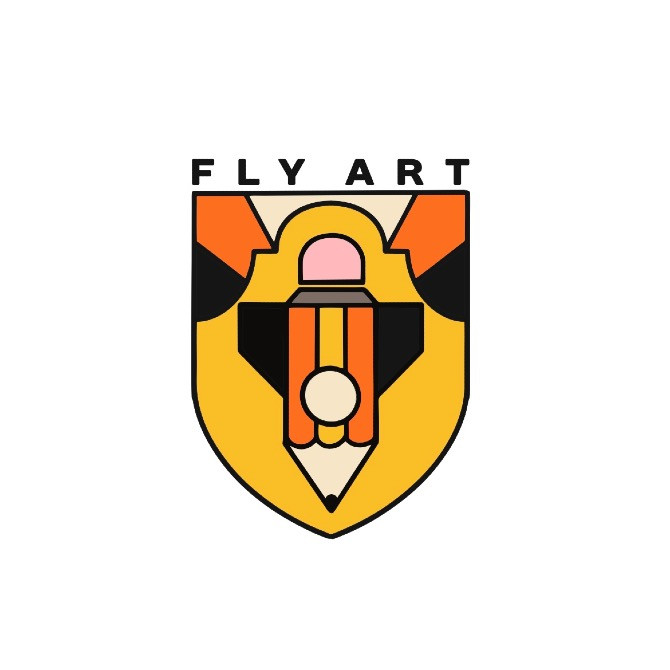 Логотип студии Fly Art с изображением карандаша и красочных элементов