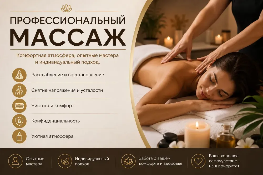 Профессиональный массаж, комфортная атмосфера, расслабление и восстановление, снятие напряжения и усталости, чистота и комфорт, индивидуальный подход, уютная атмосфера