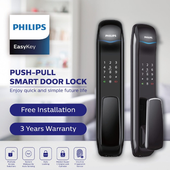 Умный замок Philips EasyKey с сенсорной панелью и функцией push-pull, бесплатная установка, гарантия 3 года