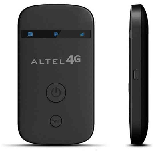 ALTEL мобильді 4G роутері, басқару батырмалары және қосу индикаторларымен.