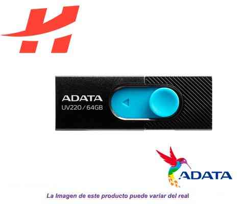 Флешка ADATA UV220 объёмом 64 ГБ с синим слайдером на черном корпусе