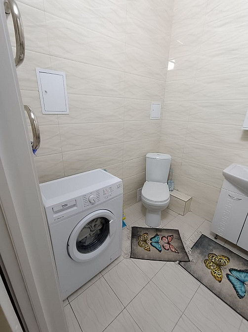 Ванна бөлмесі унитаз және кір жуу машинасымен