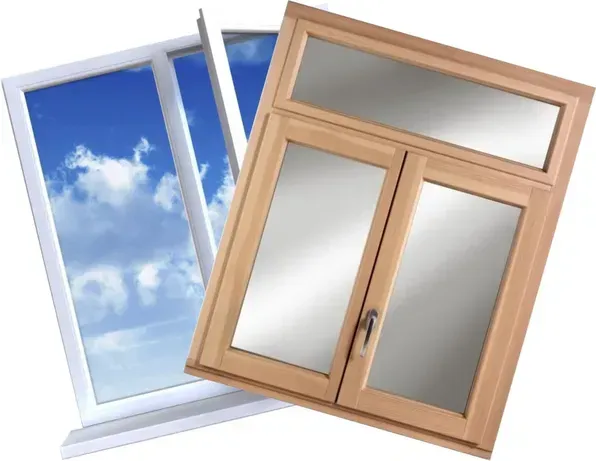 Окна с зеркальными и деревянными рамами на фоне неба
