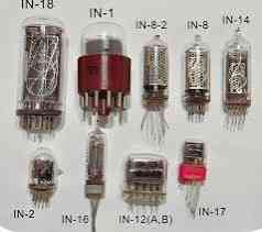 Изображение множества электронных ламп, включая ИН-1, ИН-2, ИН-8-2 и ИН-34