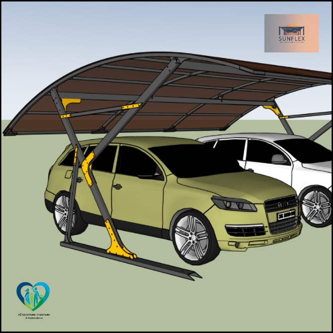 Эскиз конструкции крыши для парковки автомобилей с современным дизайном