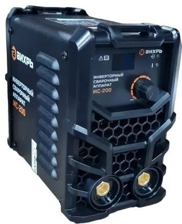 ВИХРЬ компаниясының ИС-200 инверторлық дәнекерлеу аппараты, дисплей мен ток реттегішімен жабдықталған.