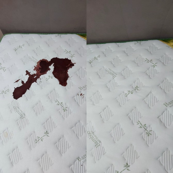 Изображение загрязненного матраса до и после чистки