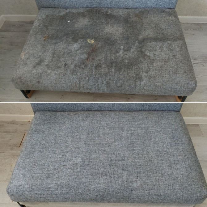 Изображение грязного кресла до и после очистки