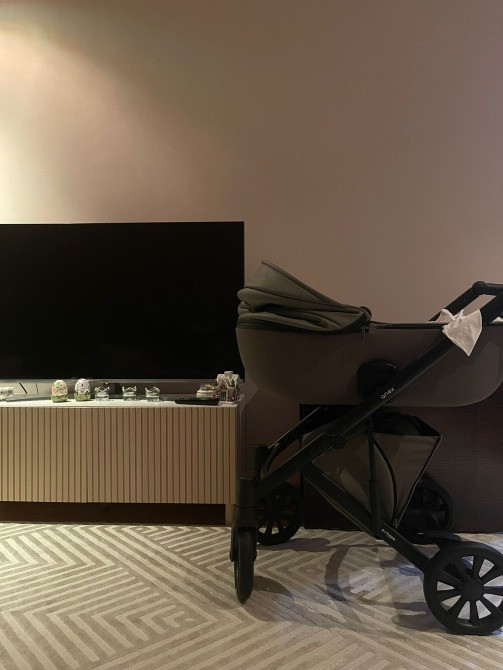 Телевизормен интерьердегі бала арбасы