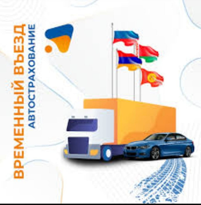 Графика с флагами и автомобилем, рекламирующая временный въезд автострахования