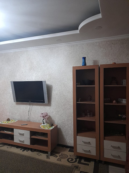 Стена с телевизором и книжным шкафом