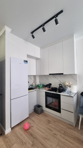 Ыңғайлы ас үй заманауи техника және жеңіл әрлеумен