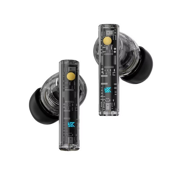 Беспроводные наушники с прозрачными элементами и функциональным дизайном