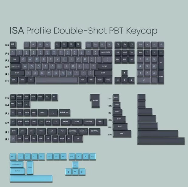 Синие клавиши ISA Profile Double-Shot PBT Keycap на светлом фоне