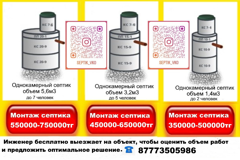 Однокамерный септик объем 5,6м³ до 5 человек