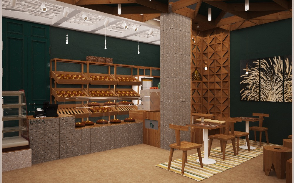 Интерьер кафе с деревянными элементами, уютная обстановка для посетителей