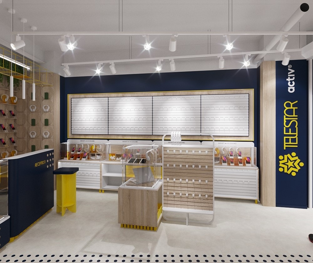 Витрина магазина ТЕЛЕСТАР, яркие цвета и современное оформление