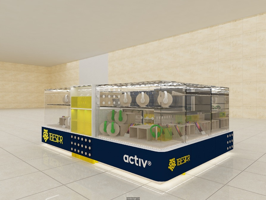 Заманауи сауда алаңдары витриналармен және тауарлар үшін стеллаждармен