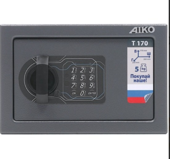 Aiko T 170 моделі, алдыңғы панелінде цифрлық басқару панелі және құлып механизмі бар сейф.