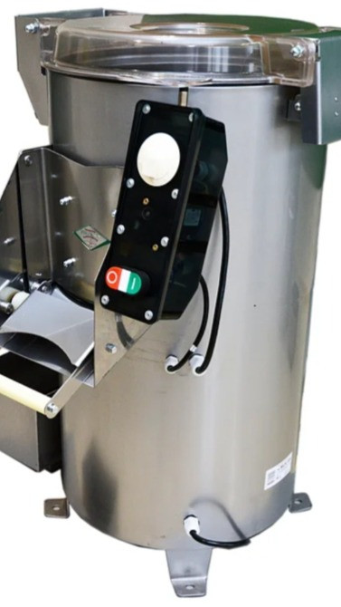 Машина для переработки пищи, металлический корпус, кнопки управления на передней панели, отсек для сбора отходов