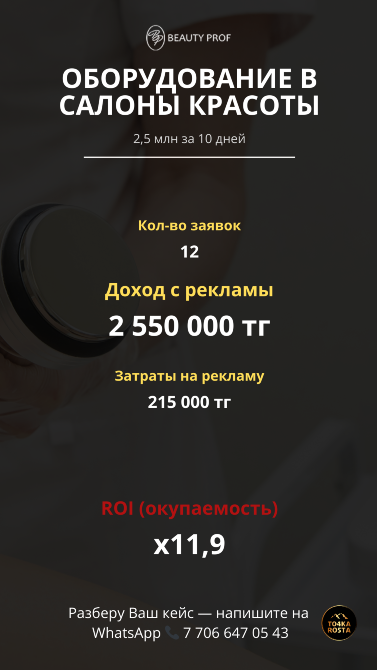 Краса салондарына арналған жабдық, жарнама арқылы табысы 2 550 000 тг