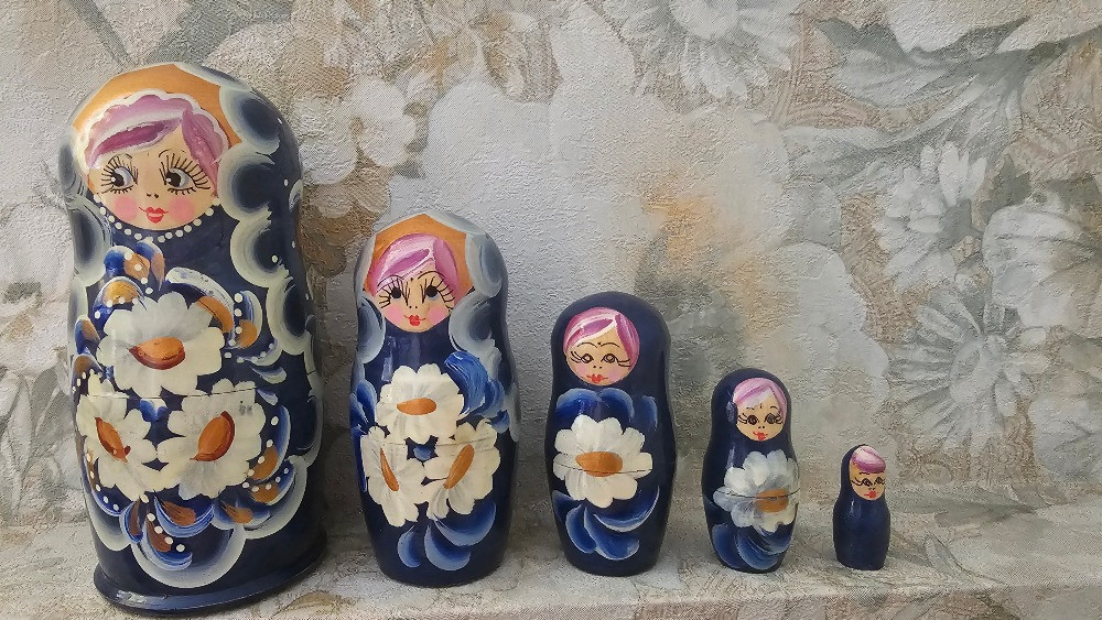 Русские матрешки различного размера с цветочным орнаментом