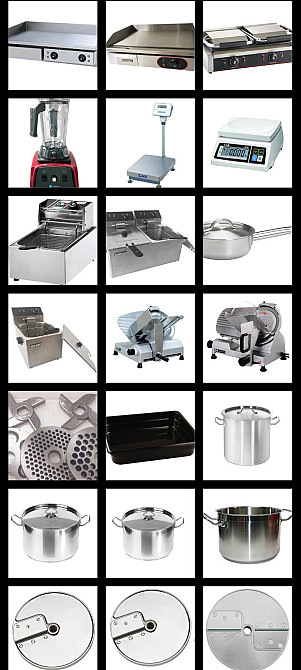 Разнообразные инструменты и оборудование для приготовления пищи, включая весы и блендеры