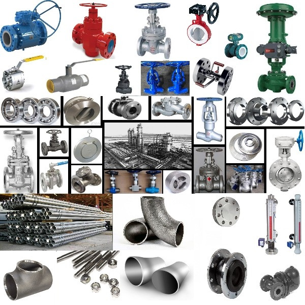 Коллаж различных трубопроводных компонентов, включая клапаны и фитинги