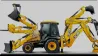 Қара шелекпен жабдықталған JCB экскаватор-погрузчикі, құрылыс және жер қазу жұмыстарында пайдалануға арналған.