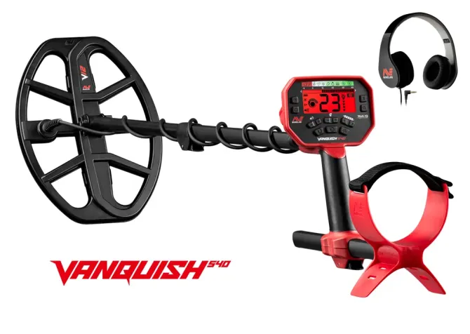 Металлоискатель Vanquish 540, дисплеймен және құлаққаптармен, қара-қызыл дизайнымен