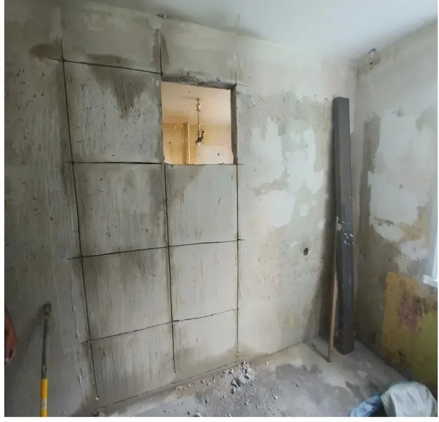 Обработка стены с подготовкой к созданию проема