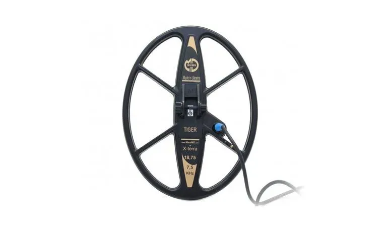 Tiger X-Terra 18,75 кГц металды анықтауыш катушкасы, қара, 9 дюйм, әр түрлі топырақ түрлерінде іздеуге арналған.