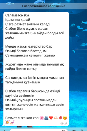 Жеке хабарламалардағы қолдау мен қамқорлықты білдіретін сұхбаттың скриншоты