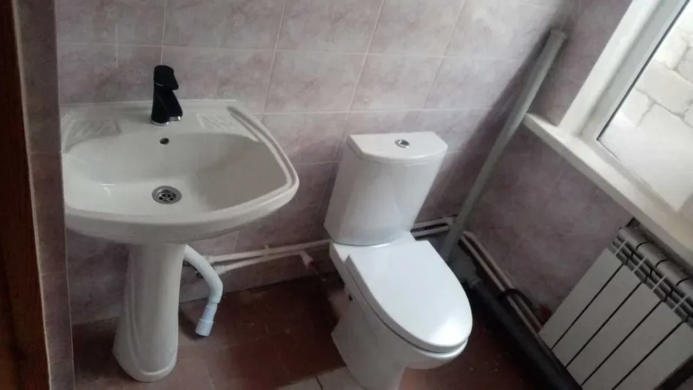 Современный санузел с умывальником и туалетом