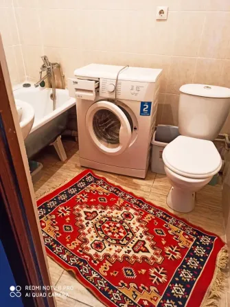 Ванная комната с туалетом и стиральной машиной, общий вид
