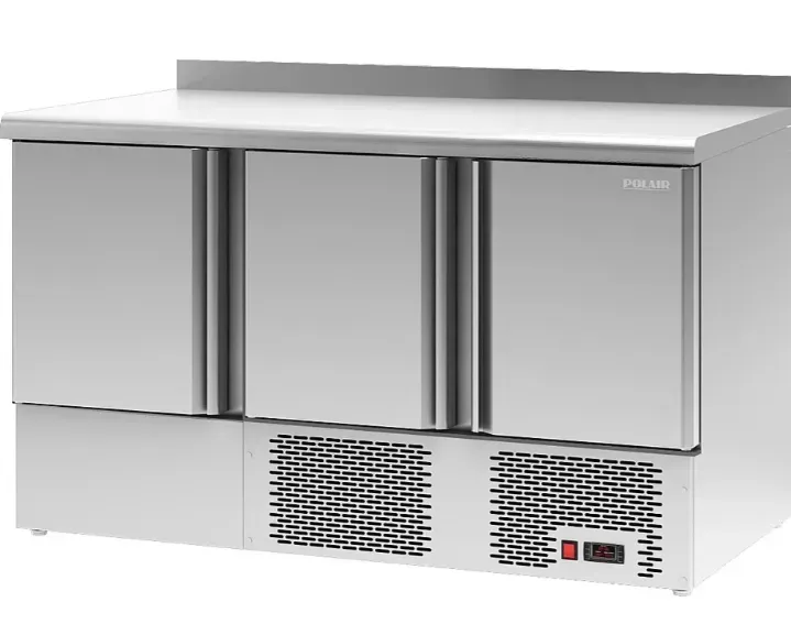 Коммерциялық мақсатта пайдалануға арналған тот баспайтын болаттан жасалған үш есігі бар тоңазытқыш үстелі