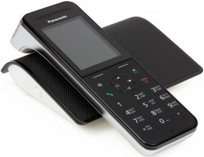 Современный беспроводной телефон Panasonic с сенсорным экраном и стильным дизайном