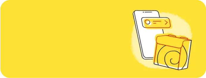 Иконка телефона и коробки еды на желтом фоне