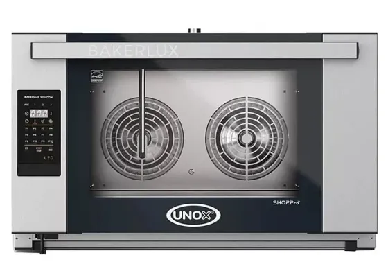 Духовой шкаф UNOX BAKERLUX с двумя вентиляторами для равномерного прогрева пищи. Современный дизайн и цифровая панель управления для удобства в исполь