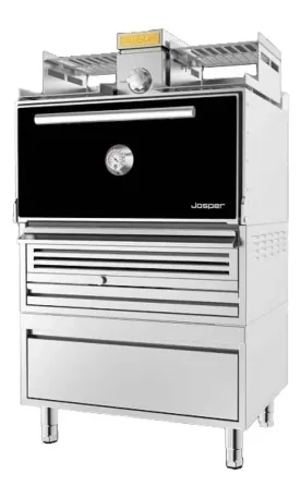 Заманауи Josper гриль-пеші, қара шыны, тот баспайтын болат және алдыңғы панельде термометрмен жабдықталған. Берік аяқтар мен қажетті аксессуарларды ор