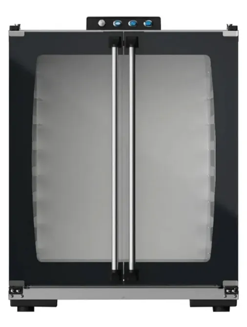 Стеклянный холодильник с двойными дверцами и металлическими ручками для современного интерьера