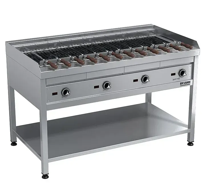 Газовый гриль из нержавеющей стали с несколькими горелками и подставкой