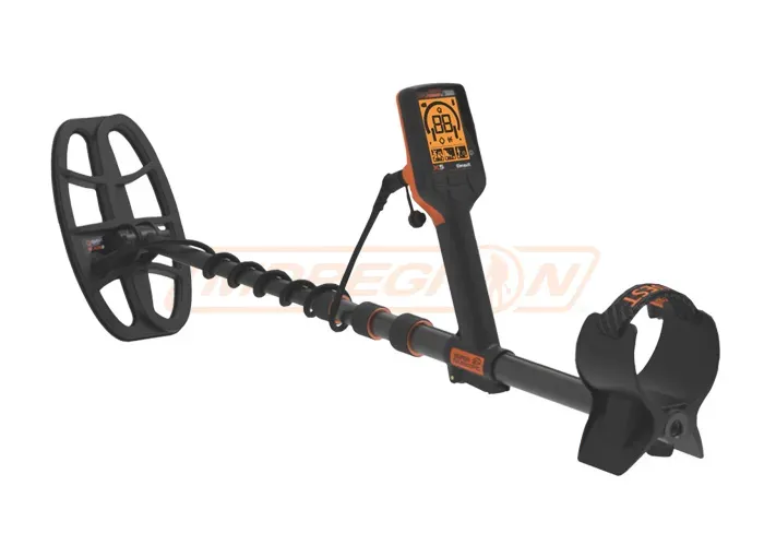 Зерттеу катушкасы мен цифрлы дисплейі бар металлоискатель, жер астында объектілерді іздеуге арналған.