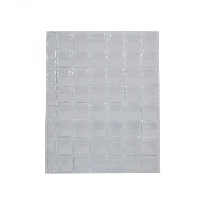 Коллекциялық карточкаларды сақтау үшін мөлдір қағаз, карточкаларды сақтауға арналған көптеген ұсақ қалталармен.