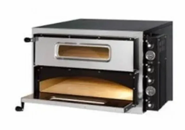 Двухуровневая печь для пиццы из нержавеющей стали с открывающейся дверцей и кнопками управления