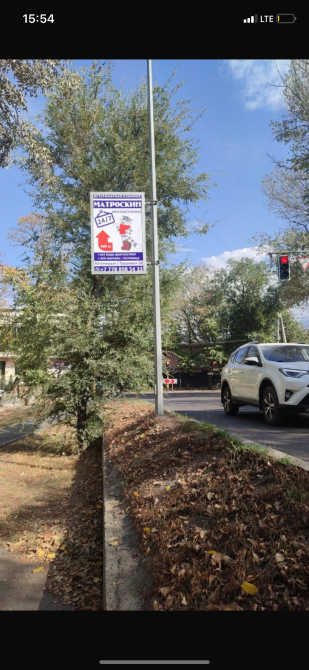 ағашқа орналасқан үйлердің суреті бар жарнама плакаты