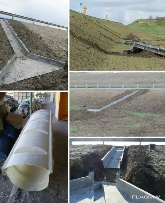 Дренажные каналы с защитными барьерами на склонах