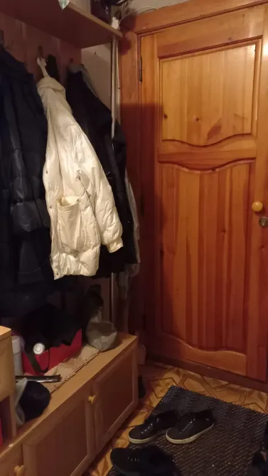 Прихожая с вешалкой и обувью на полу